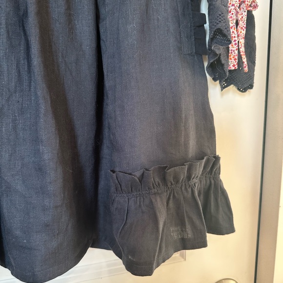On This Note Noa Noa Linen Dress XS Navy Blue Ruffles & Lace Victoria Collar - Picture 6 of 11